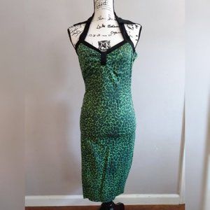 Vintage Inspired Green Cheetah Print Halter Dress